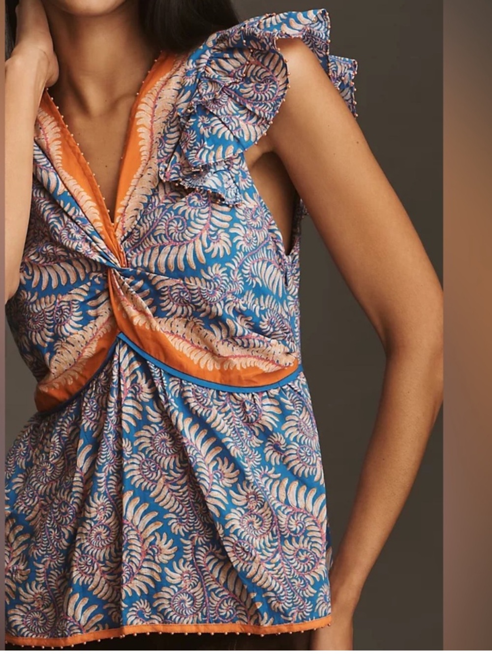 FARM RIO x ANTHROPOLOGIE Flutter Sleeves V Neck Top - Picture 2 of 11